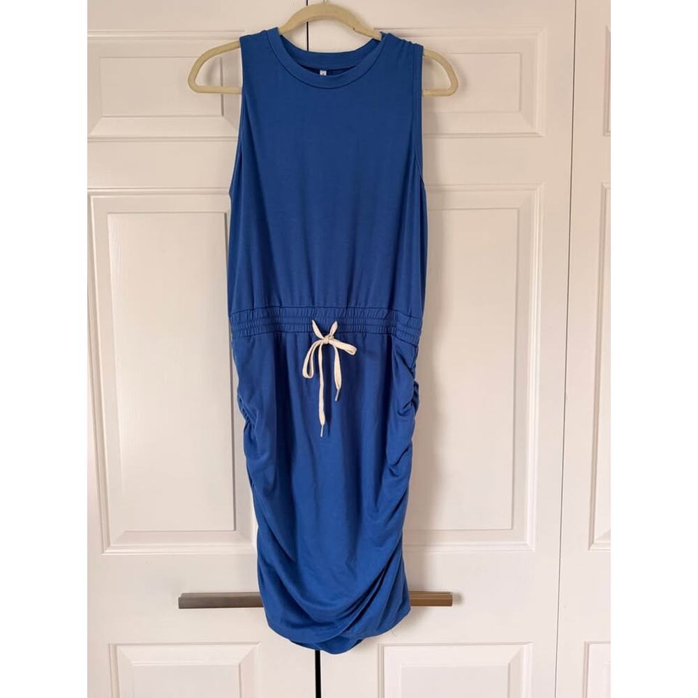 Beachlunchlounge Blue Sleeveless Ruched Midi Dress – Size L